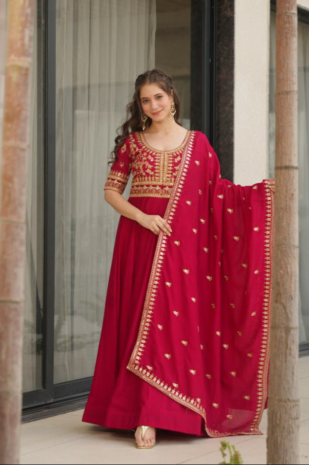 Vichitra Silk With Sequins-Multi & Zari Embroidered Work Gown