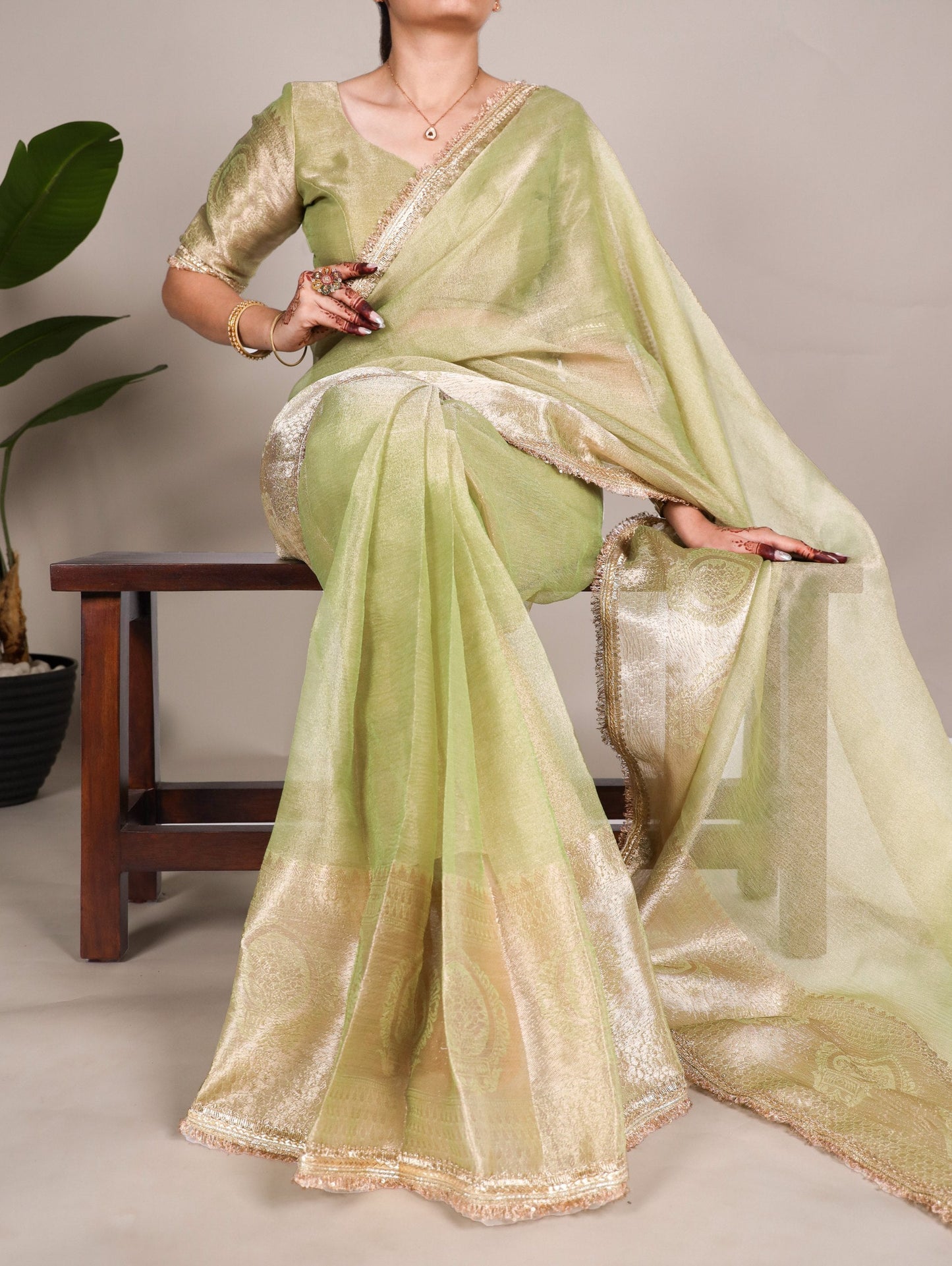 Bollywood Style Fabric Heavy Zari Border Tissue Saree