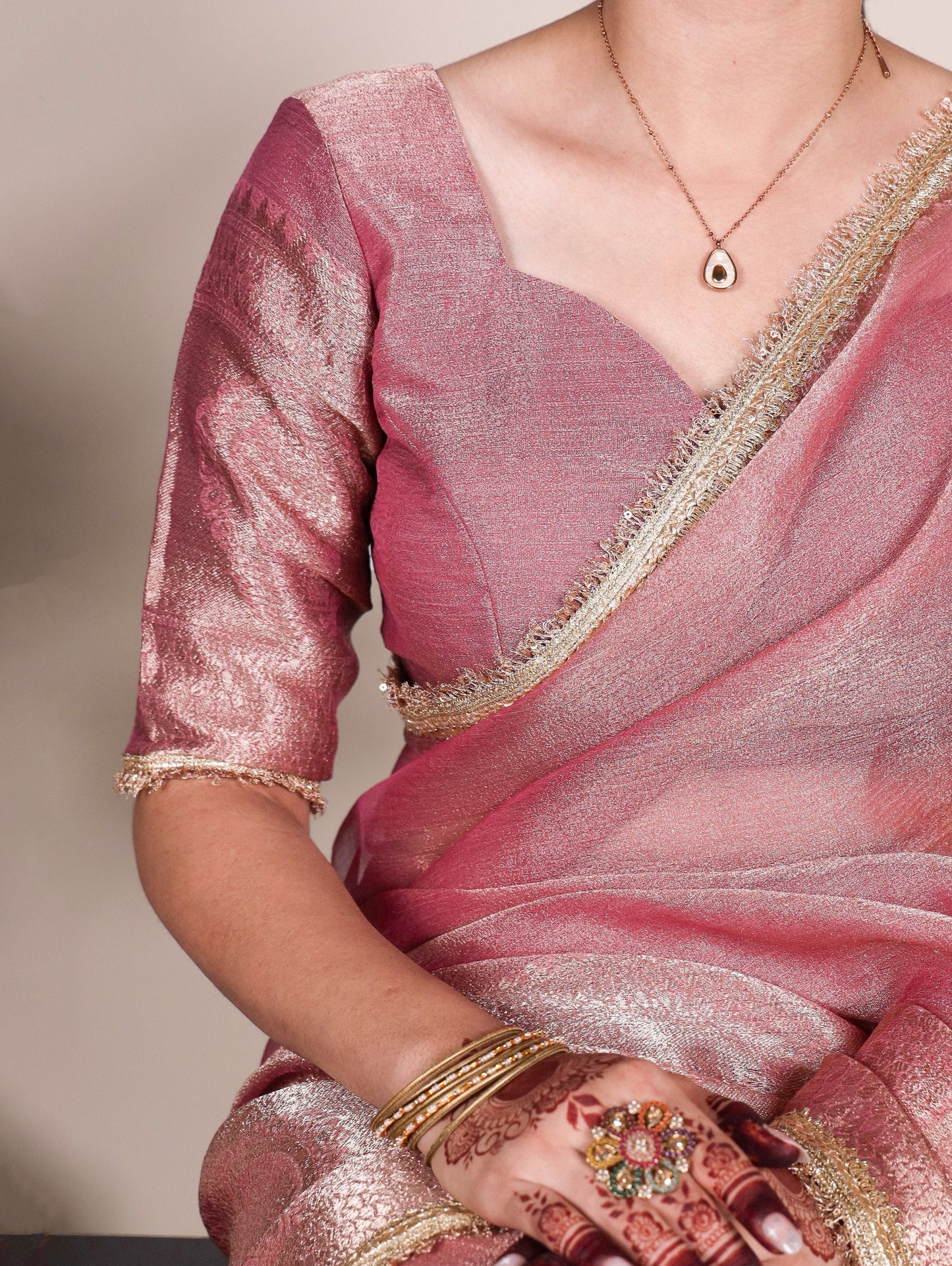 Bollywood Style Fabric Heavy Zari Border Tissue Saree