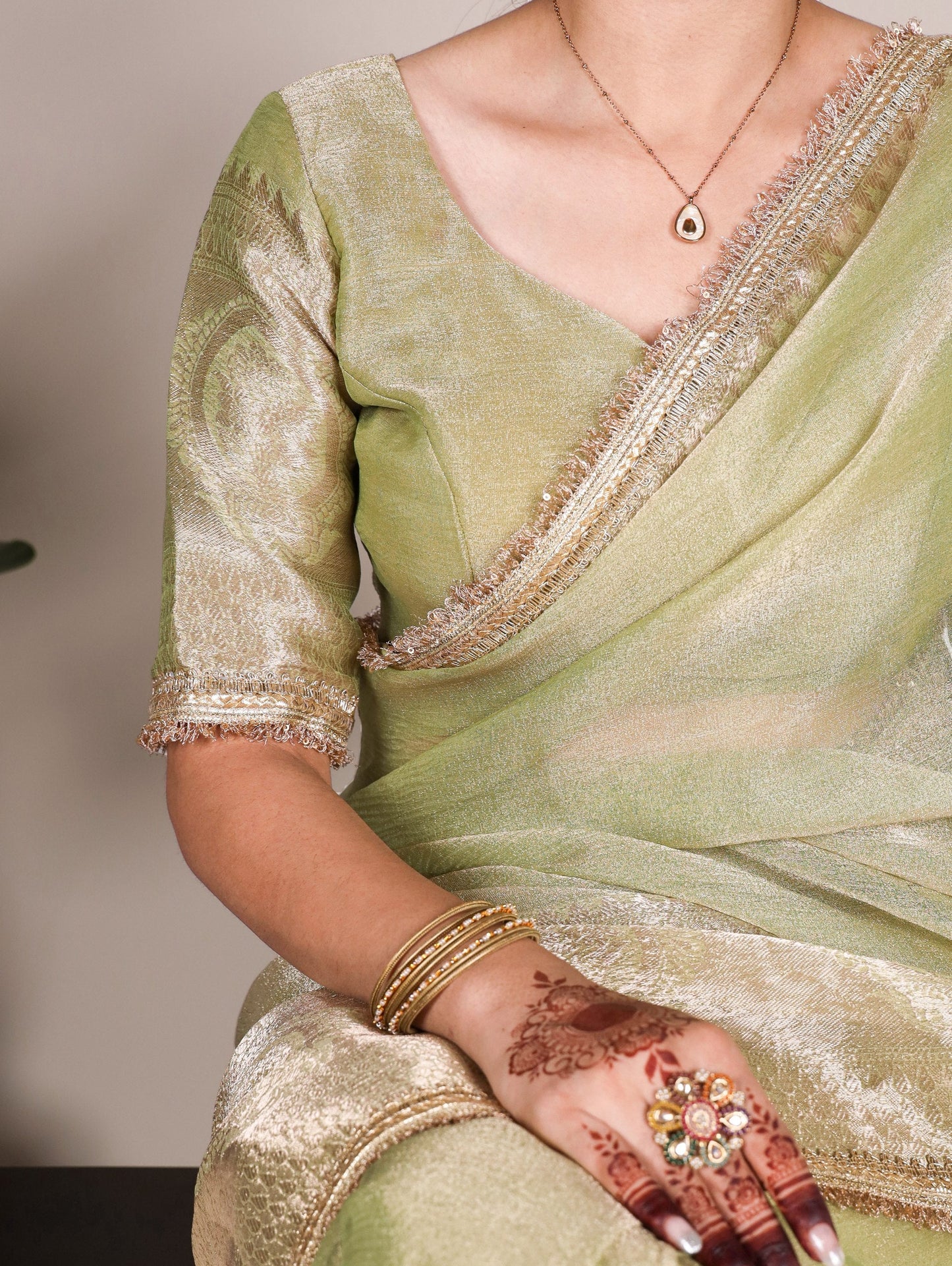 Bollywood Style Fabric Heavy Zari Border Tissue Saree