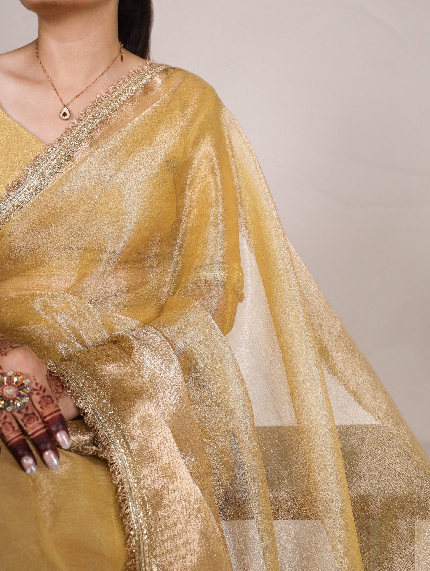 Bollywood Style Fabric Heavy Zari Border Tissue Saree