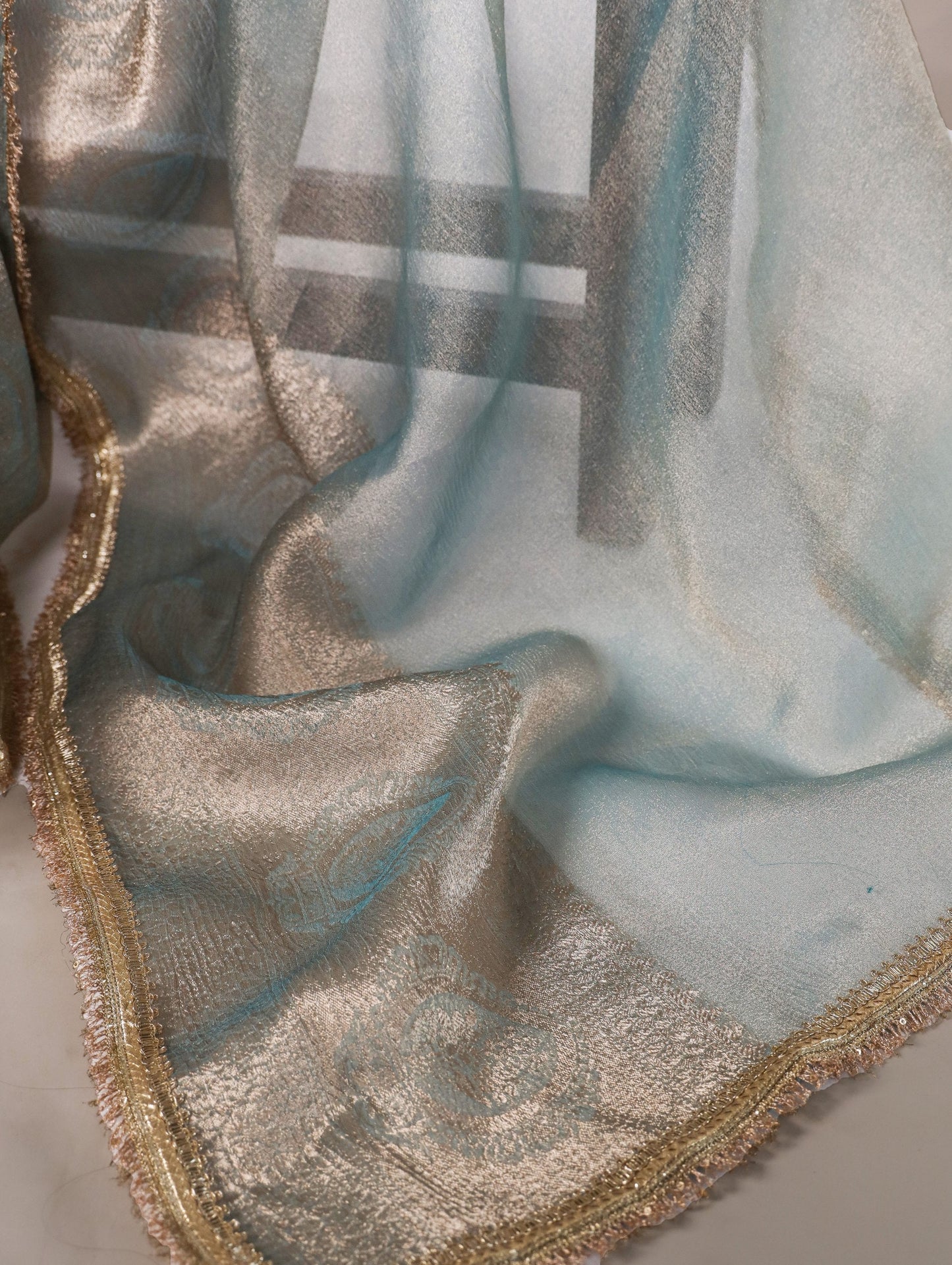 Bollywood Style Fabric Heavy Zari Border Tissue Saree