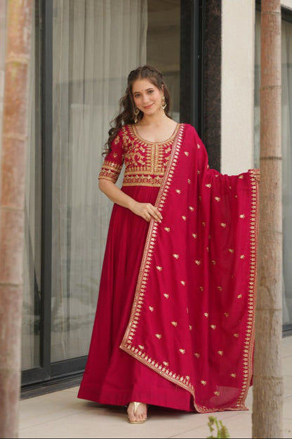 Vichitra Silk With Sequins-Multi & Zari Embroidered Work Gown