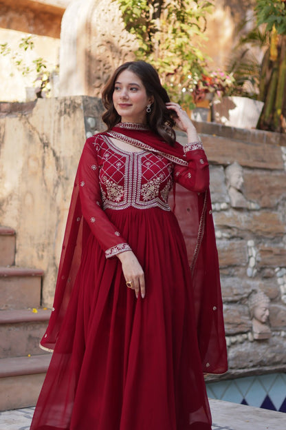 Faux Blooming Gown with Sequins-Multi And Beads Embroidered Work
