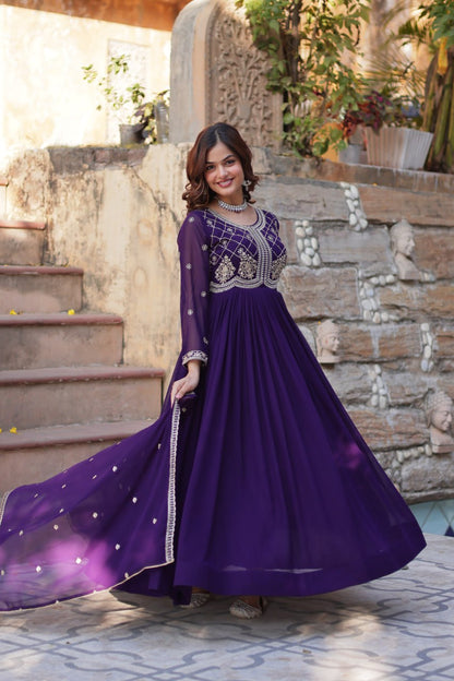 Faux Blooming Gown with Sequins-Multi And Beads Embroidered Work