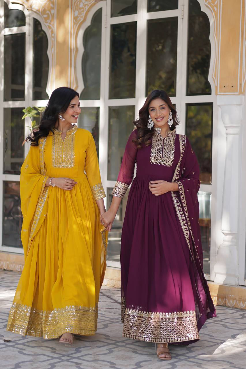 Quiet Luxury Georgette Sequence Work Gown
