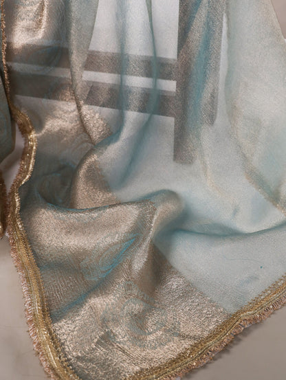 Bollywood Style Fabric Heavy Zari Border Tissue Saree