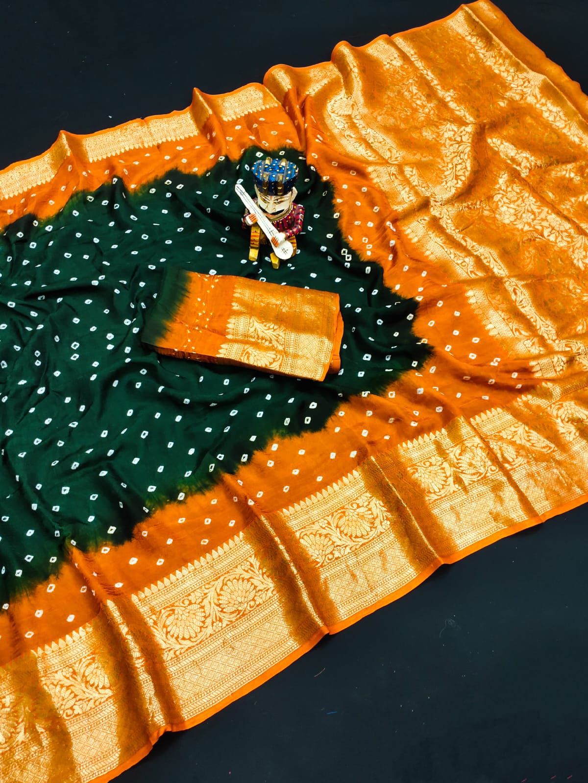 Bandhej Silk with Kanchipuram Jari Border Saree with Blouse Piece