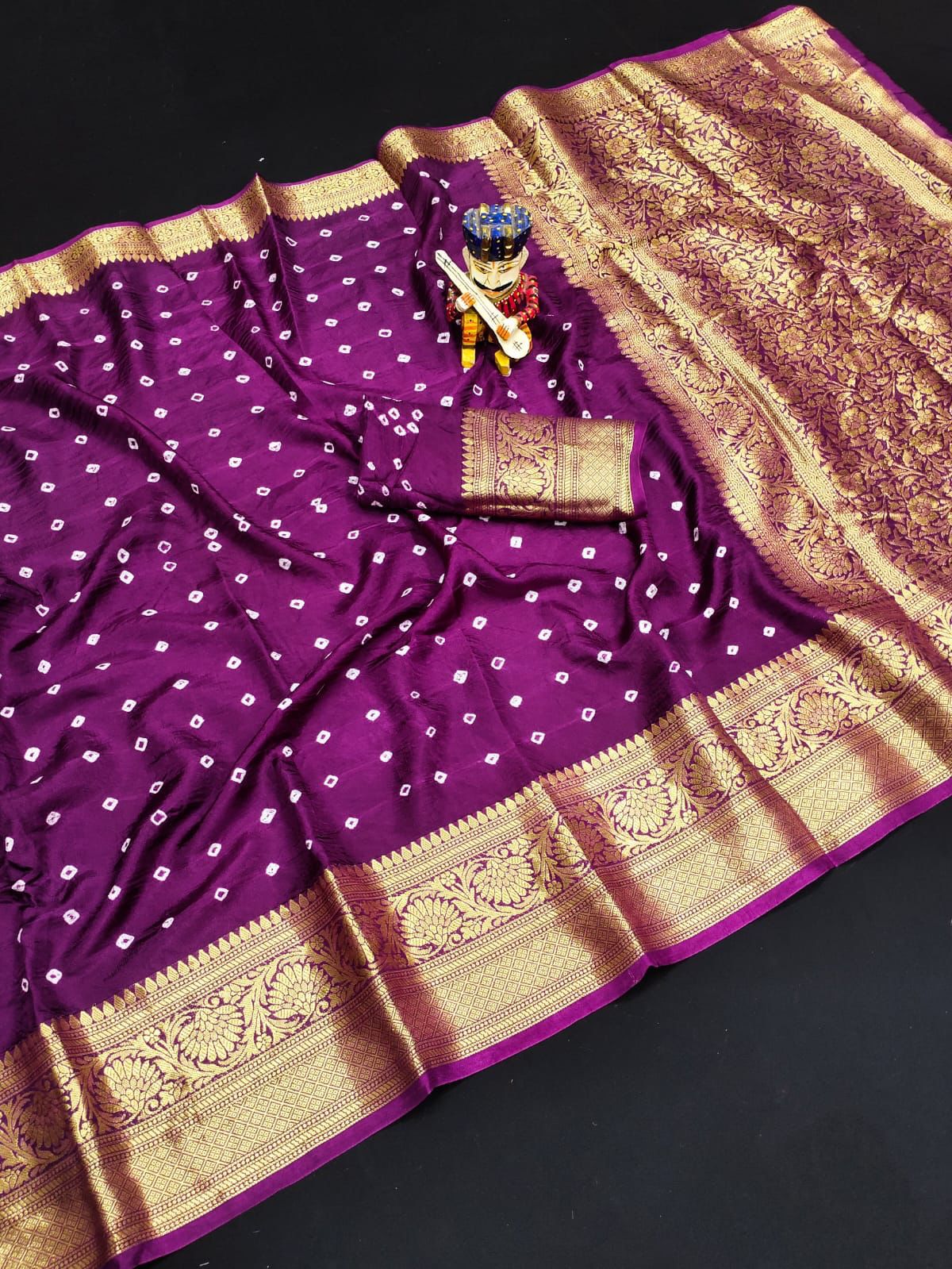 Bandhej Silk with Kanchipuram Jari Border Saree with Blouse Piece