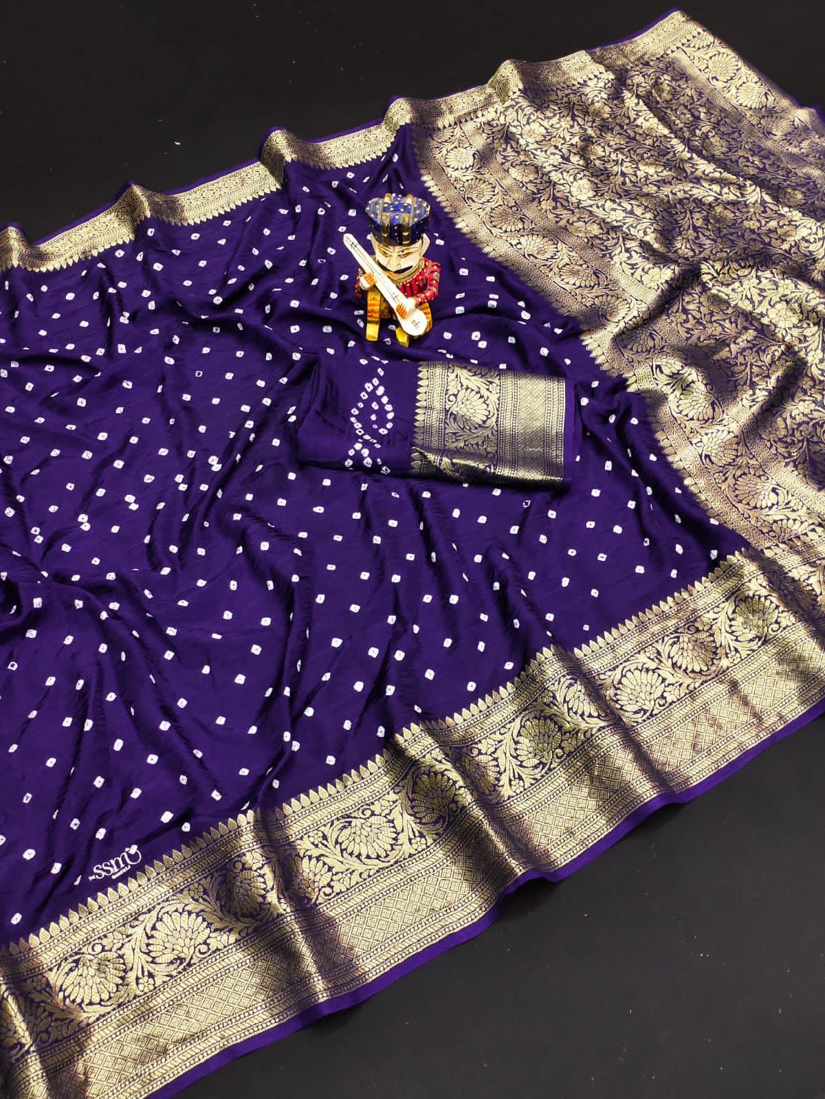 Bandhej Silk with Kanchipuram Jari Border Saree with Blouse Piece