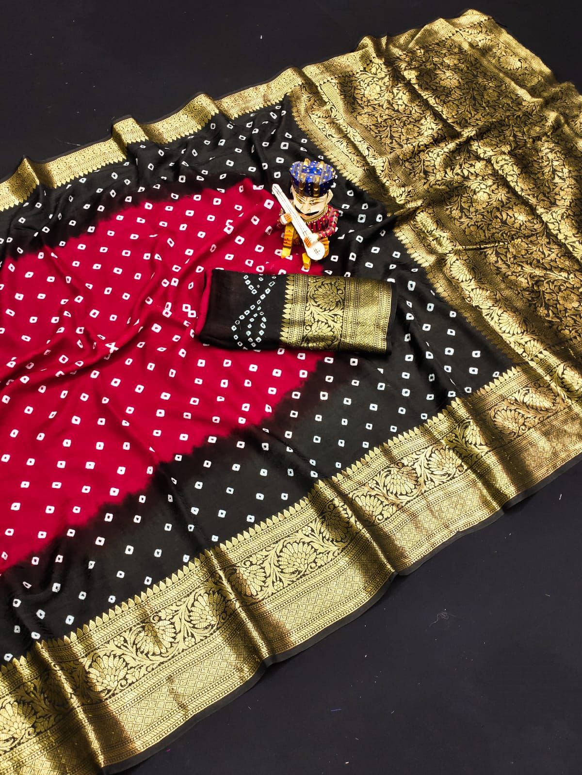 Bandhej Silk with Kanchipuram Jari Border Saree with Blouse Piece