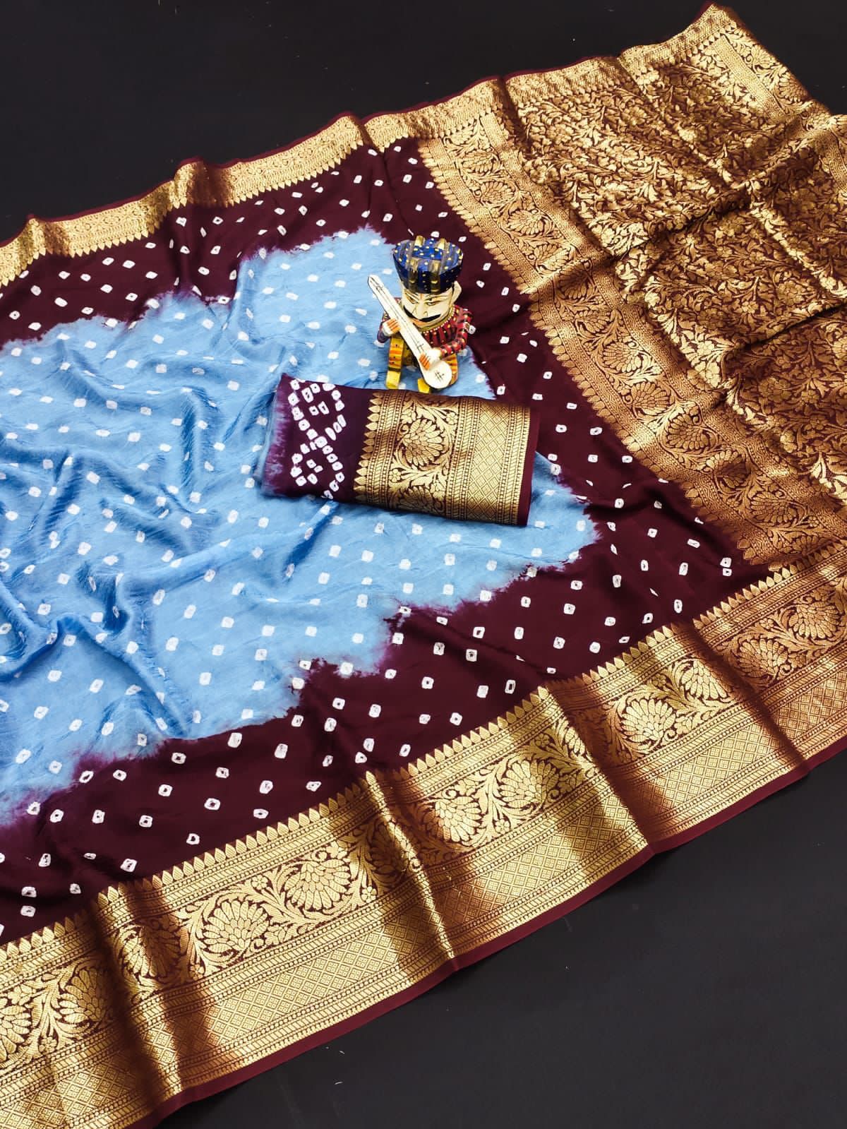 Bandhej Silk with Kanchipuram Jari Border Saree with Blouse Piece