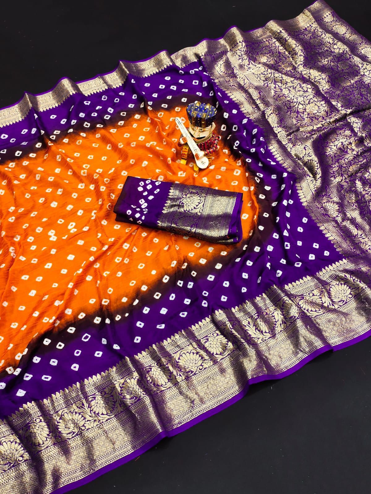 Bandhej Silk with Kanchipuram Jari Border Saree with Blouse Piece