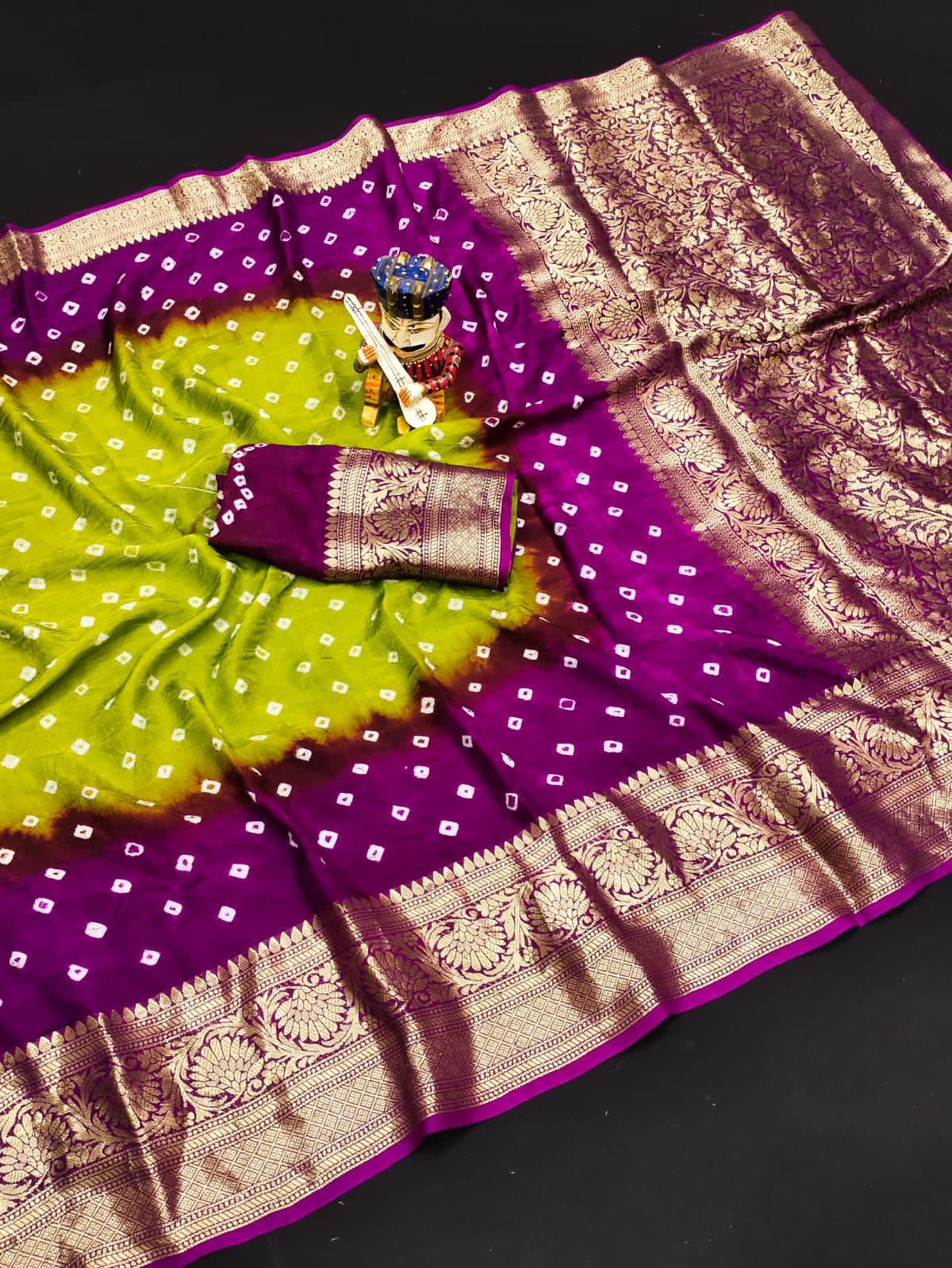 Bandhej Silk with Kanchipuram Jari Border Saree with Blouse Piece