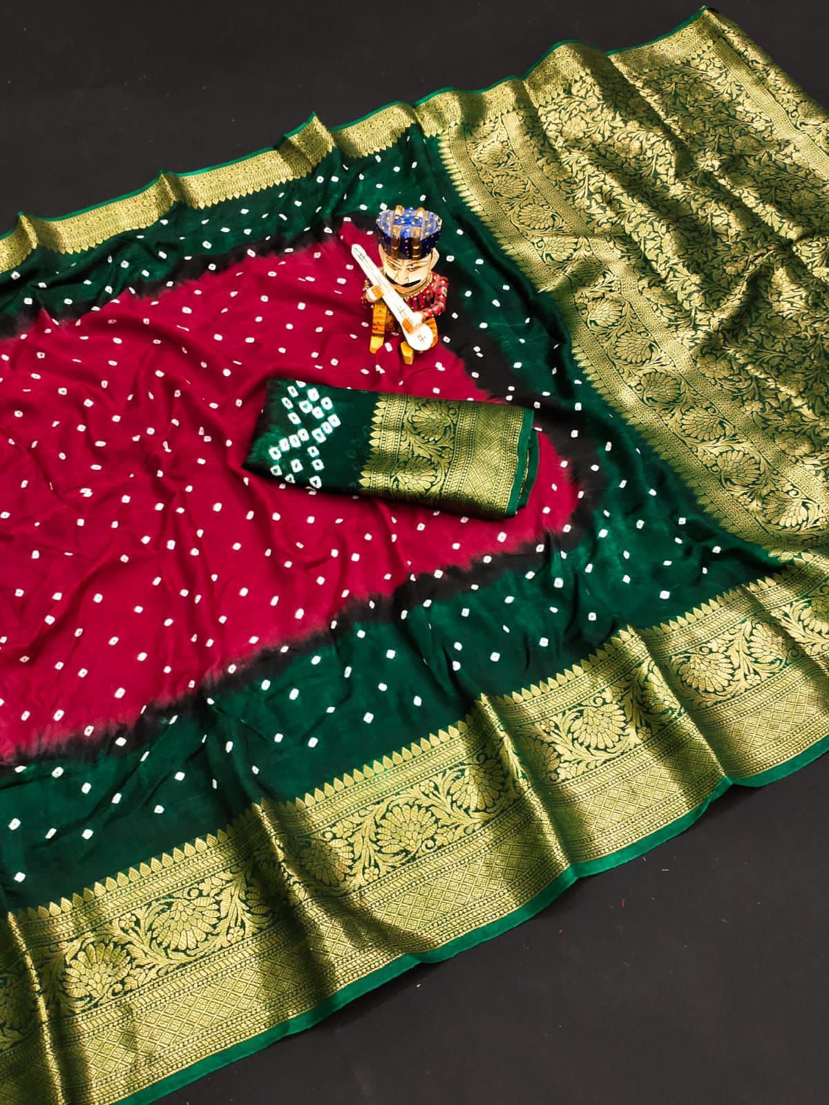 Bandhej Silk with Kanchipuram Jari Border Saree with Blouse Piece