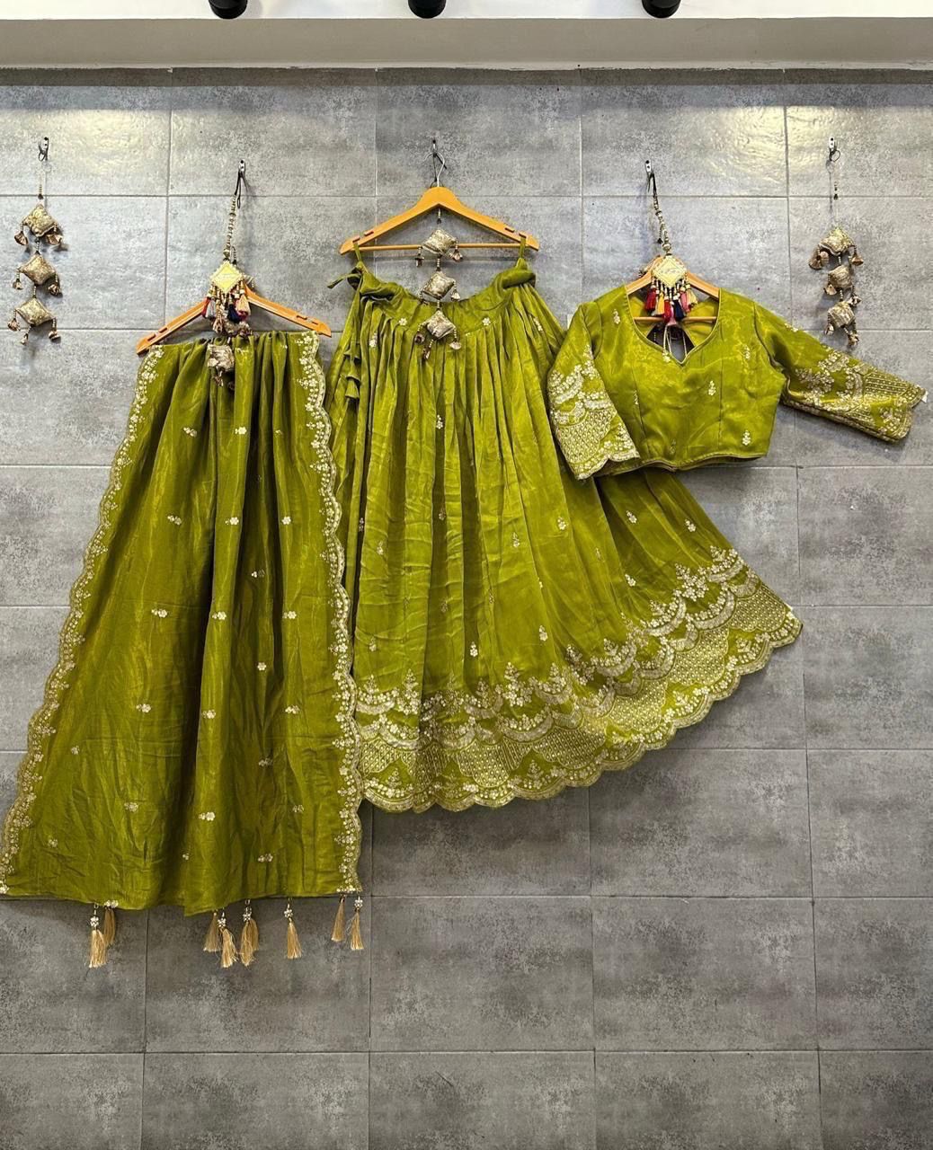 chinon silk chaniya choli with sequance work