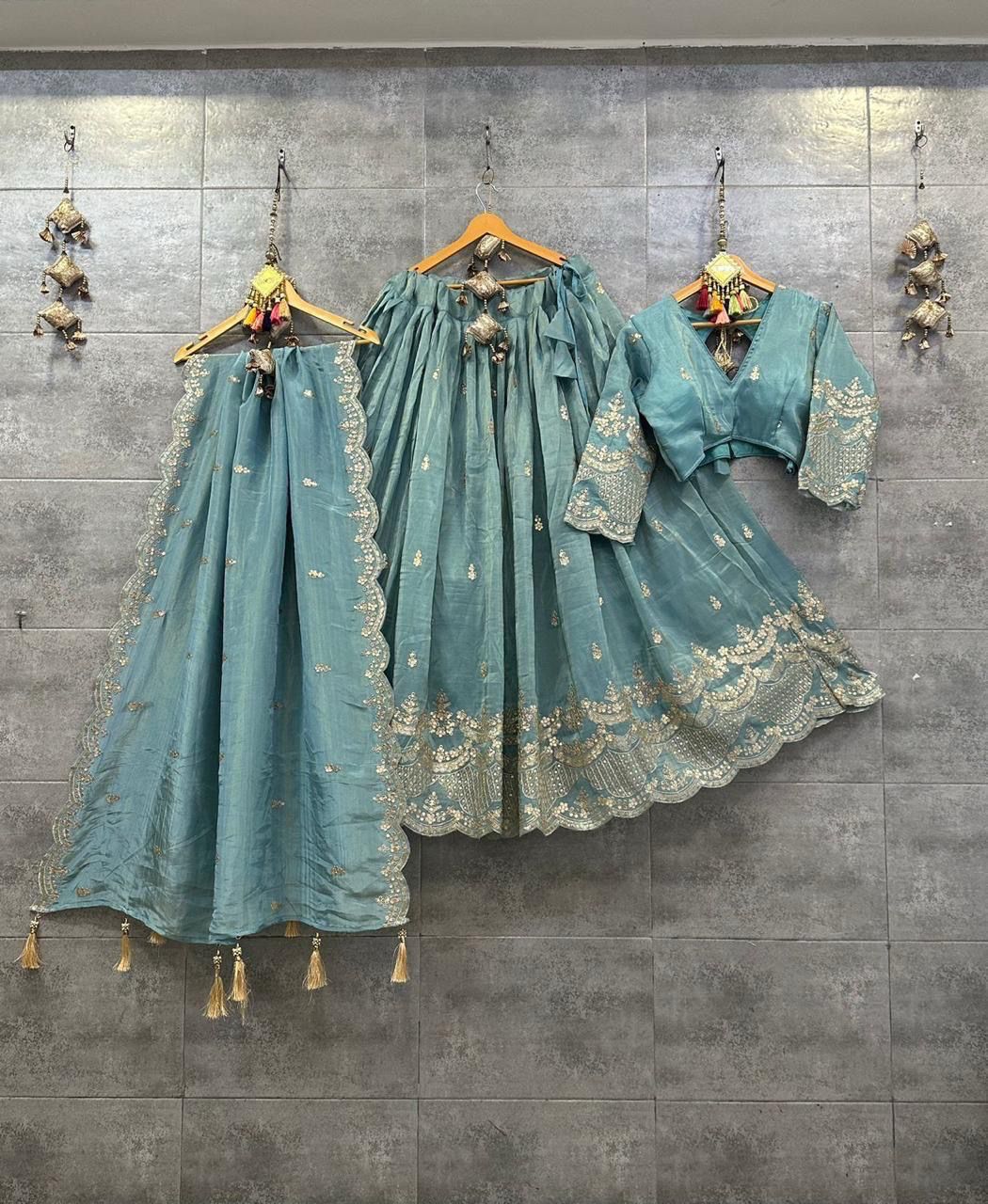 chinon silk chaniya choli with sequance work