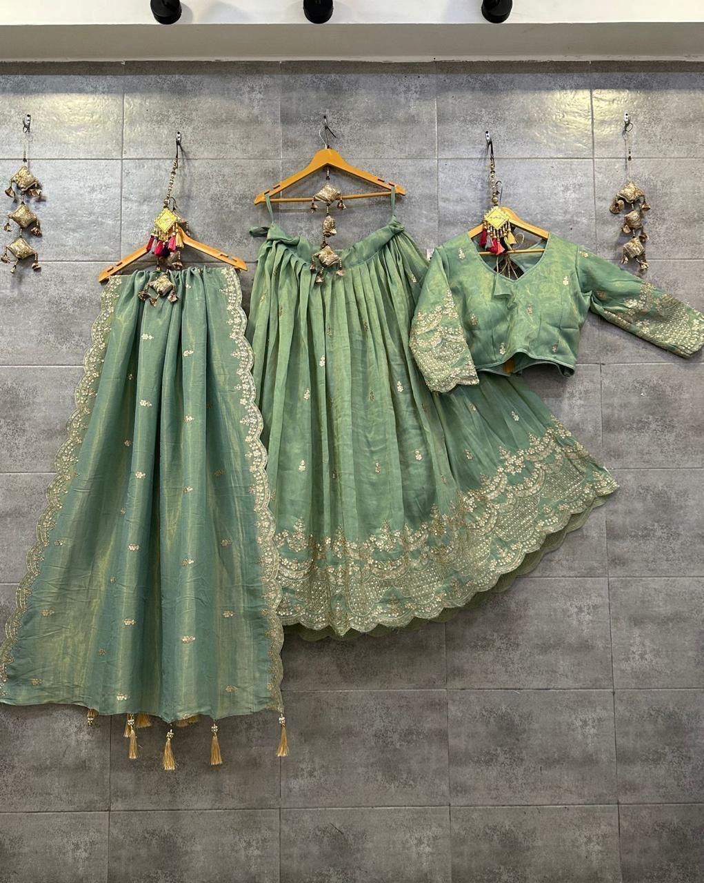 chinon silk chaniya choli with sequance work